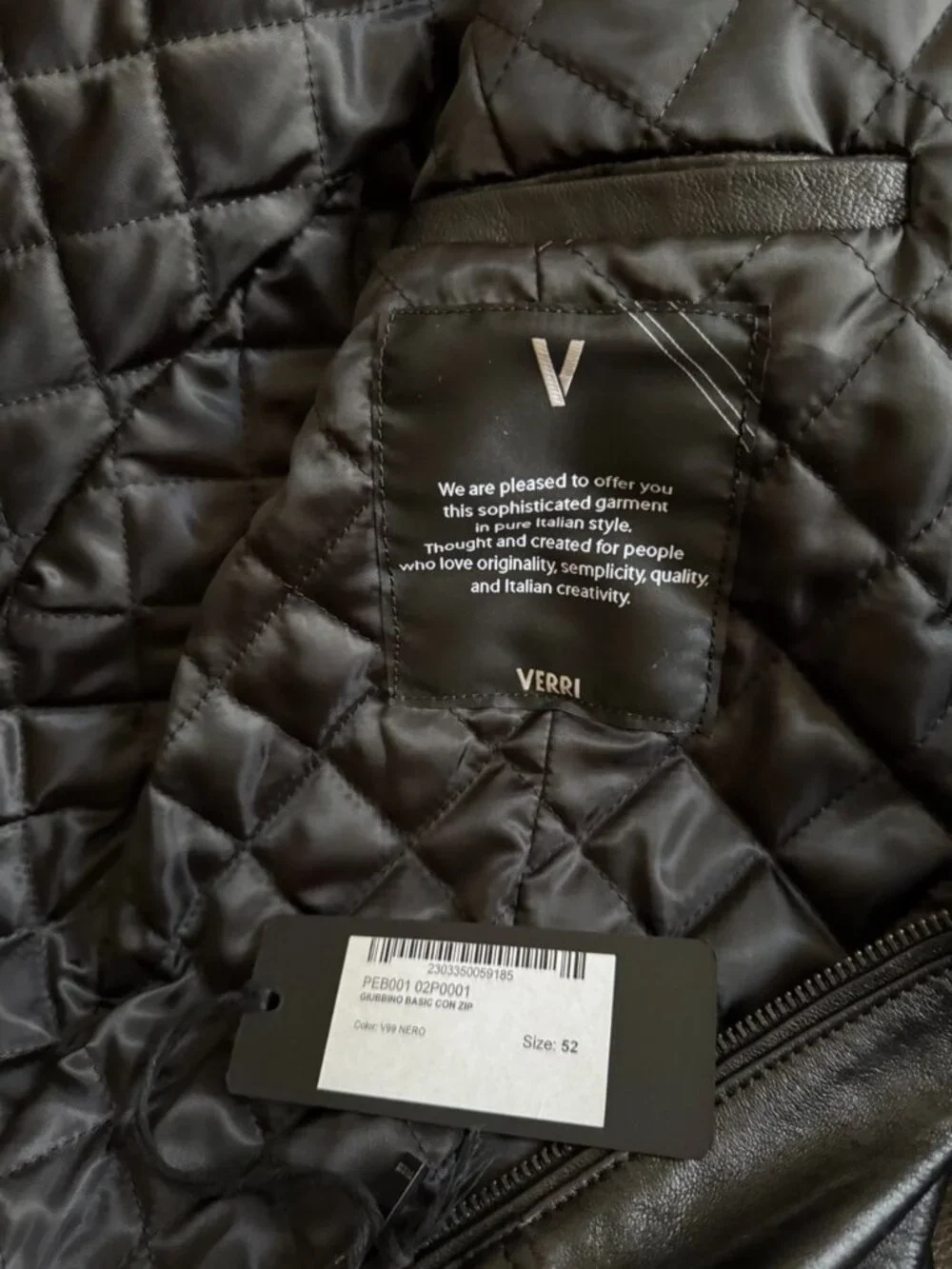 Brand: Verri Milano, Size: US 42 / EU 52 (Men's Medium), Color: Classic Black